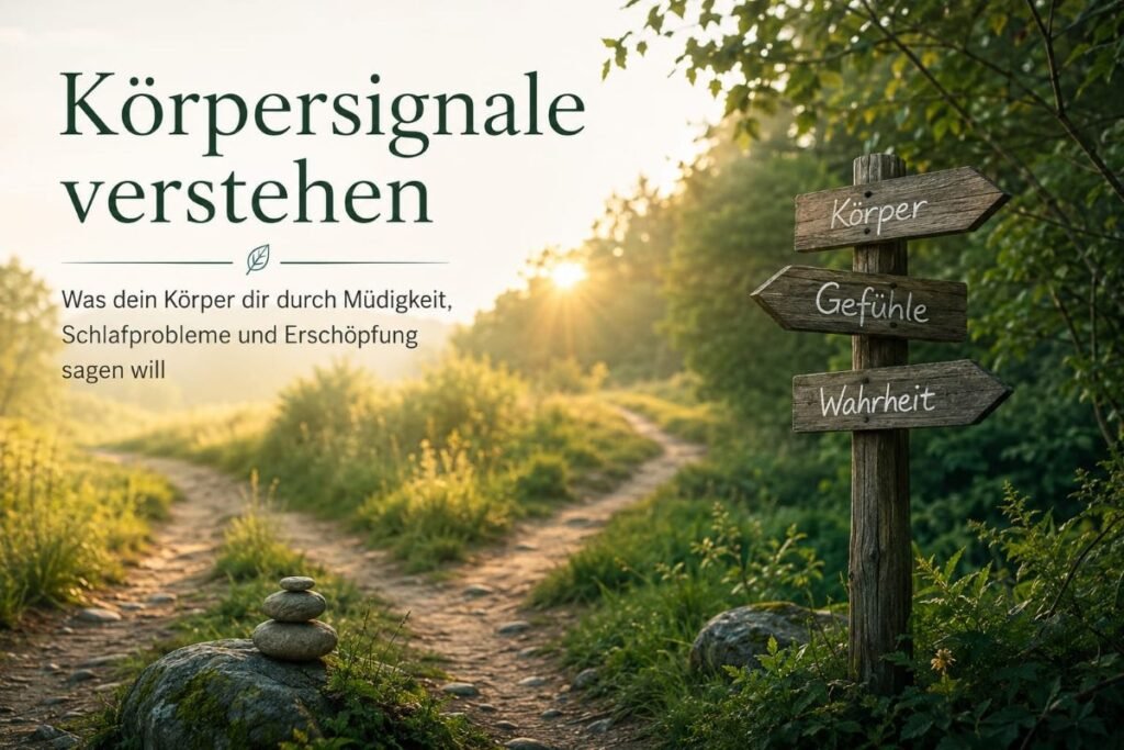 Körpersignale verstehen: Weggabelung in der Natur als Symbol für Müdigkeit, Schlafprobleme, Erschöpfung und die Suche nach der eigenen Wahrheit.
